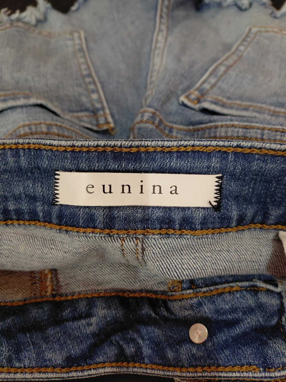 eunina Distressed Light Blue High-Rise Denim Shorts